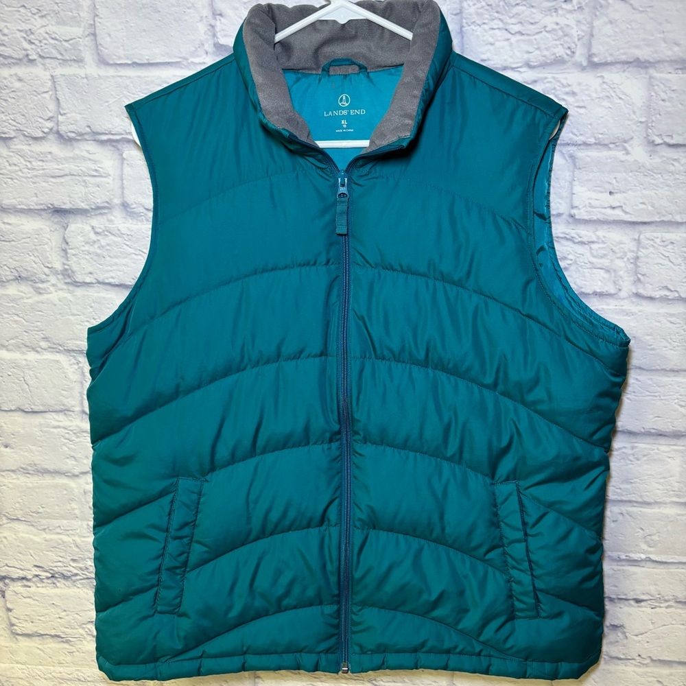 Lands End Turquoise Puffer Vest Down Feather Quilted Zip Up Womens XL 18 Outdoor